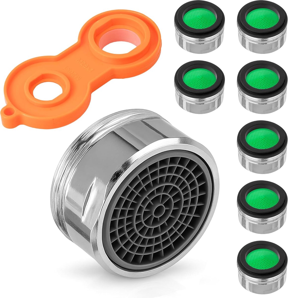 SnelShoppen - ECENCE Tap Strainer 8 Stuks M24 Waterkraan Aerator Koper met ABS Filter en Rubber Seal Inclusief Montage Sleutel voor Badkamer en Keuken