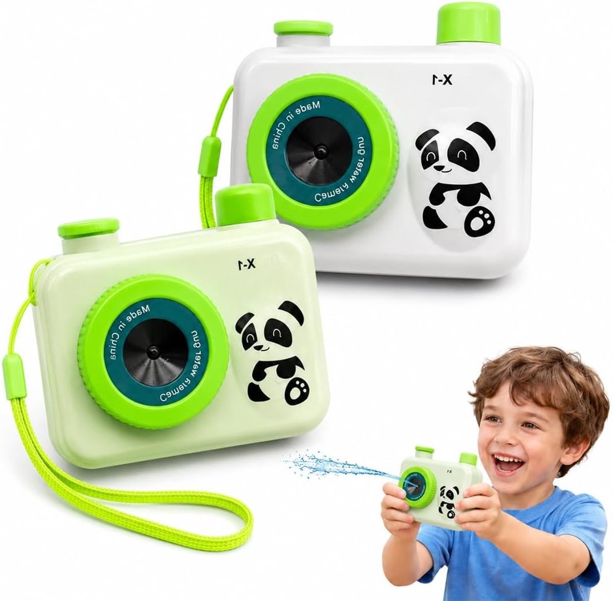 Waterpistolen met camera-design in wit en groen, mini-plastic speelgoed voor buitenspeelplezier en waterspelletjes
