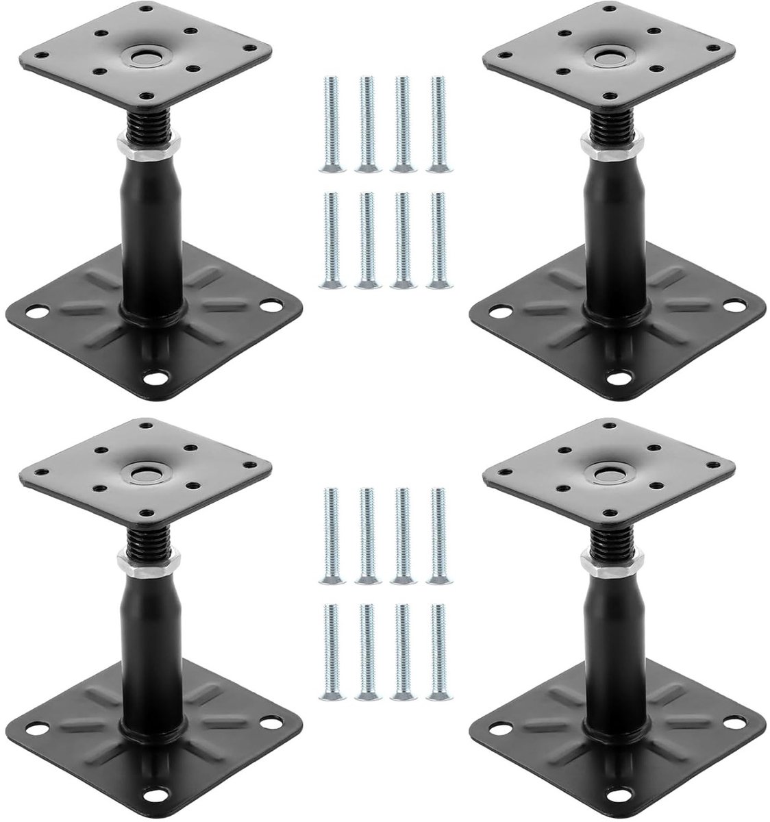 Verstelbare Paaldraagconstructie voor Beton, 100-150mm Ondersteuningsvoet met 75x95mm Plaat, Ideaal voor Schutting, Pergola en Carport - Set van 4
