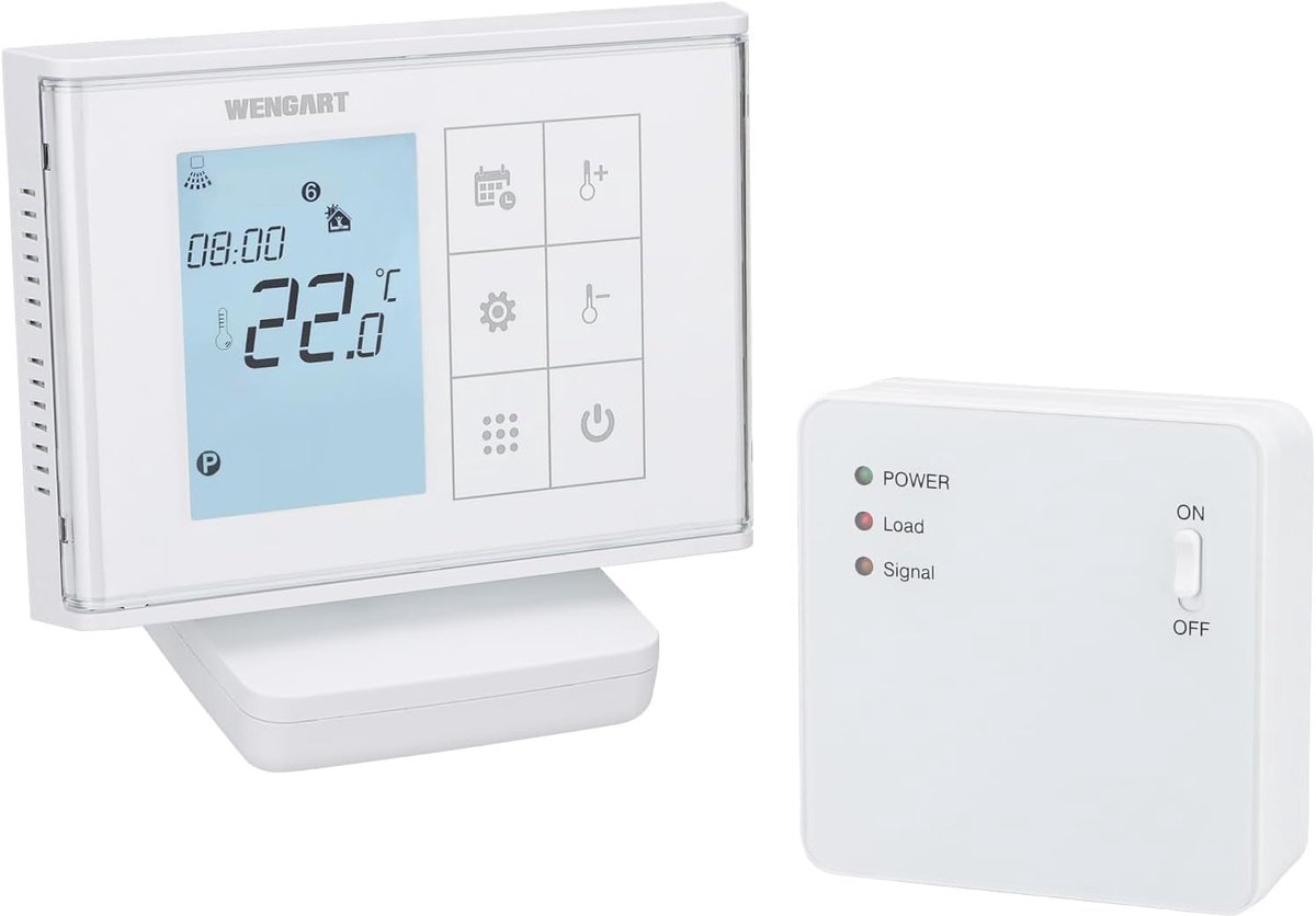 SnelShoppen - Draadloze Thermostaat WG010RF, Batterijvoeding, Ontvanger, Wekelijkse Programmeren, Geen Draadjes Vereist, Geschikt voor Vloerverwarming
