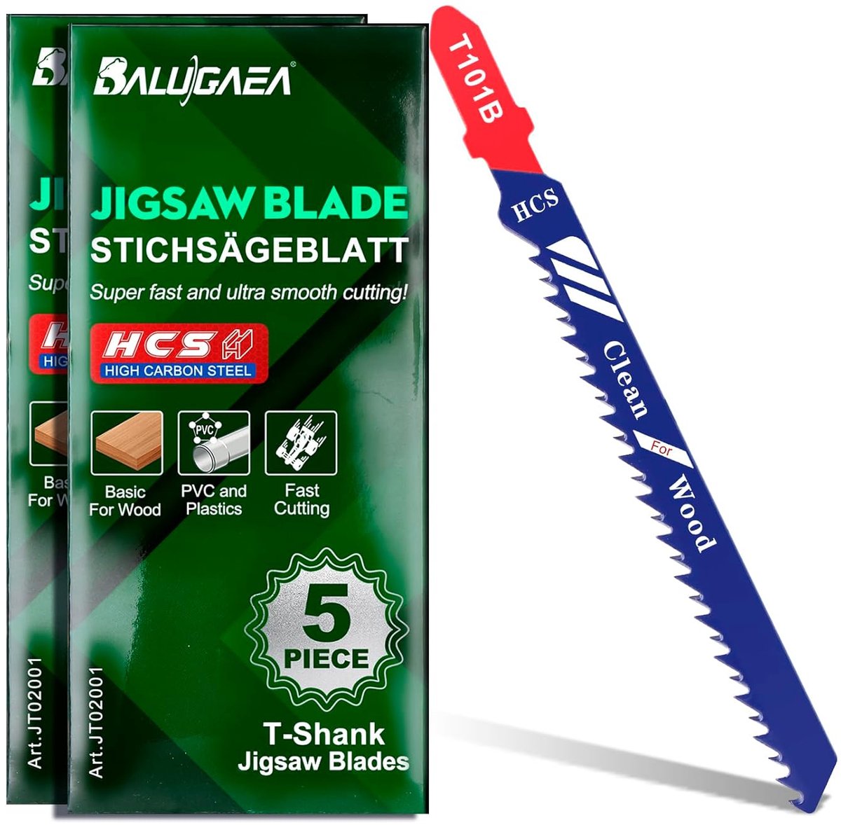 SnelShoppen - Jigsaw Blades Set 10 Stuks T-Shank HCS Zaagbladen voor Hout, Laminaat, Kunststof, PVC - Geschikt voor Jigsaws - Hoogwaardige Zaagprestat