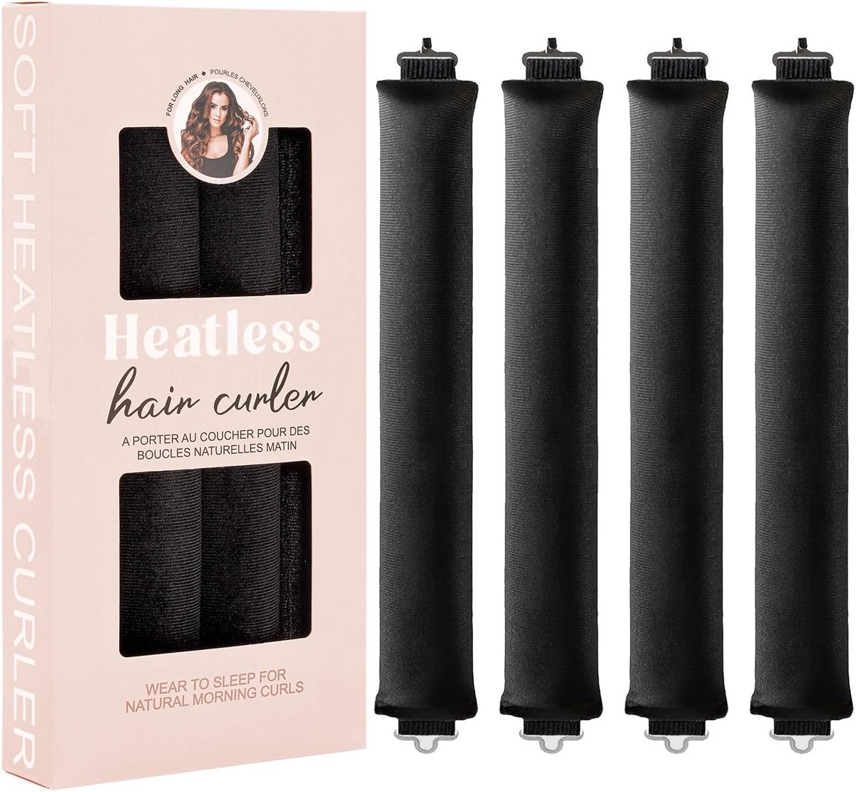 SnelShoppen - 4 Stuks Heatless Curlers Haar Krullers Zonder Hitte, Voor Bouncy Krullen en Volume, Geschikt Voor Alle Haartypes, Zwart, M