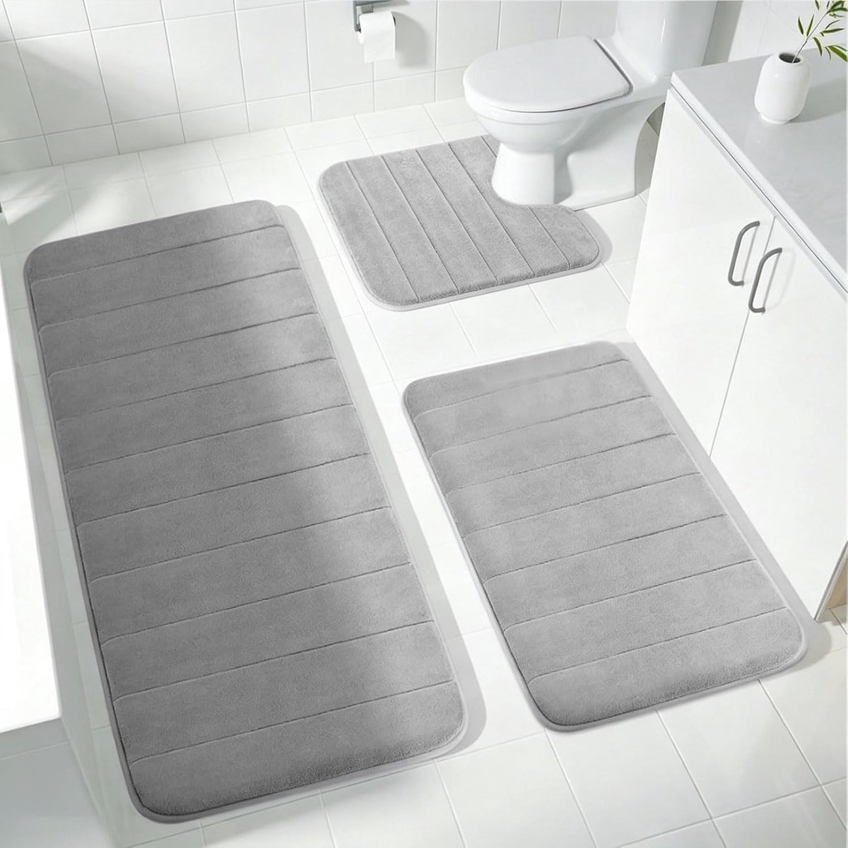 SnelShoppen - 3 stuks Antislip Badmatten van Traagschuim - Zachte U-vormige Douche, Toilet en Badkuip Matten - Koraal Fluwelen Stof, Wasbaar, Sneldrog