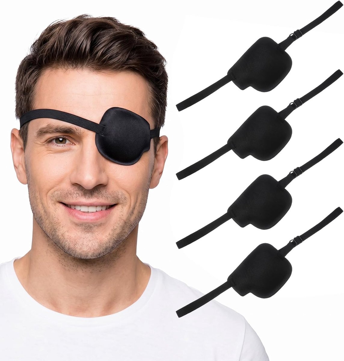 SnelShoppen - 4 Stuks Oogpatches Oogkleppen Verstelbaar Oogmasker 9 cm Zwart | Oogpleisters voor Volwassenen, Postoperatieve Herstel, Strabisme, Gezic