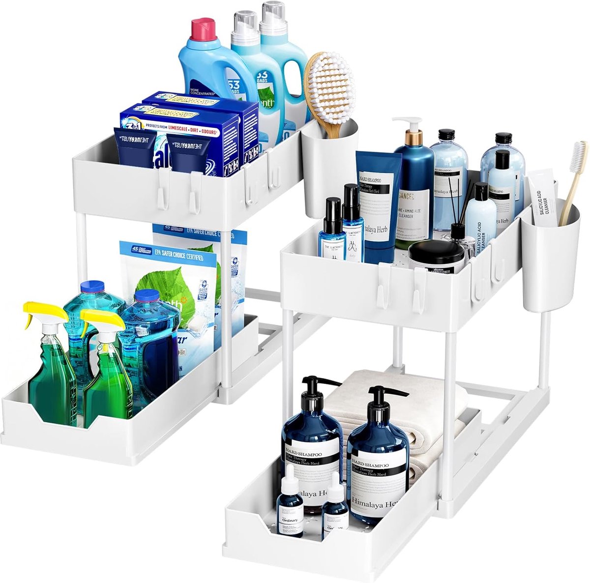 SnelShoppen - Onderkast Opbergrek Keuken 2 Laags met Uittrekbare Lade, Multifunctioneel Opbergmeubel voor Badkamer, Witte Kleur, Ideaal voor Keuken en