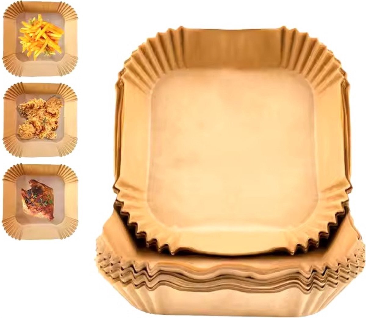 *** 100 bakjes geschikt voor de Fryer heteluchtfriteuse - Bakpapier - Vierkant formaat - 20CM x 4,5CM hoog - van Heble® ***