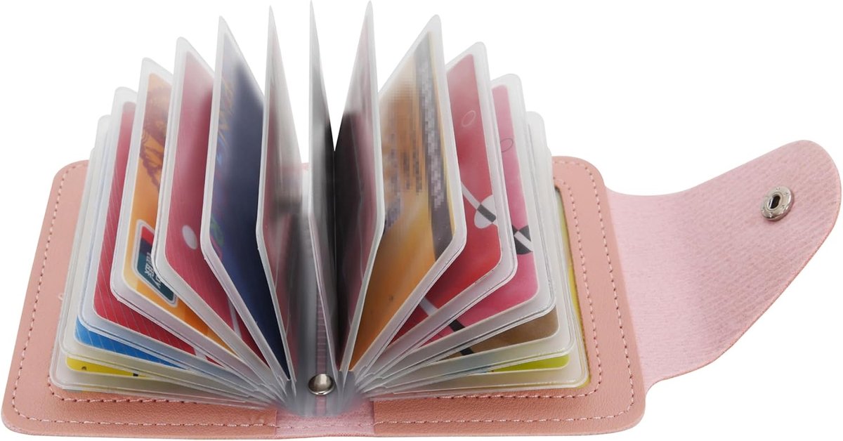 SnelShoppen - Creditcardhouder Leren Portemonnee voor Vrouwen en Mannen - ID Kaart Organizer met 28 Kaartsleuven - Roze, Modern & Compact