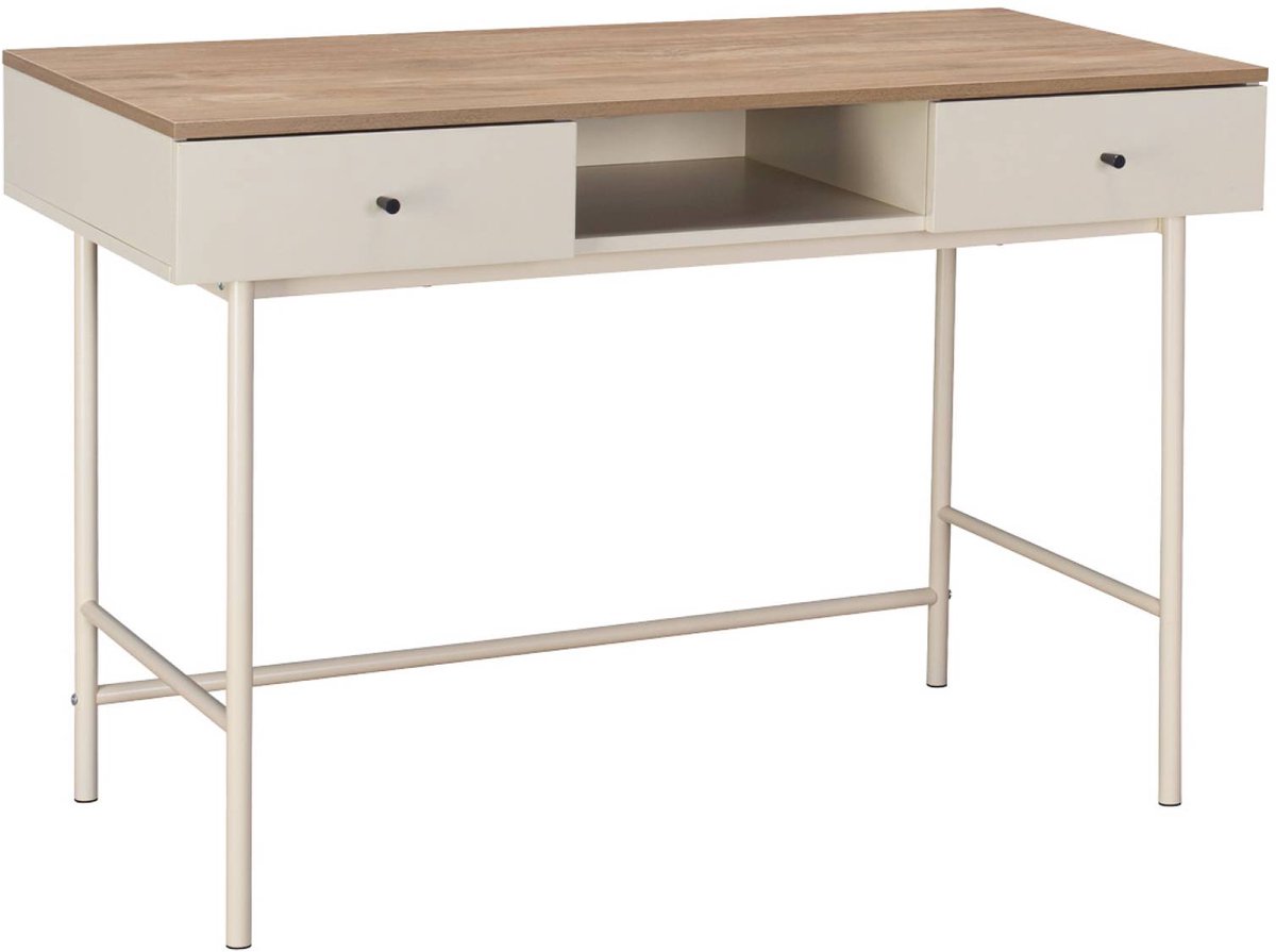 sweeek - Bureau met 2 lades en vak houteffect en ijzer - william