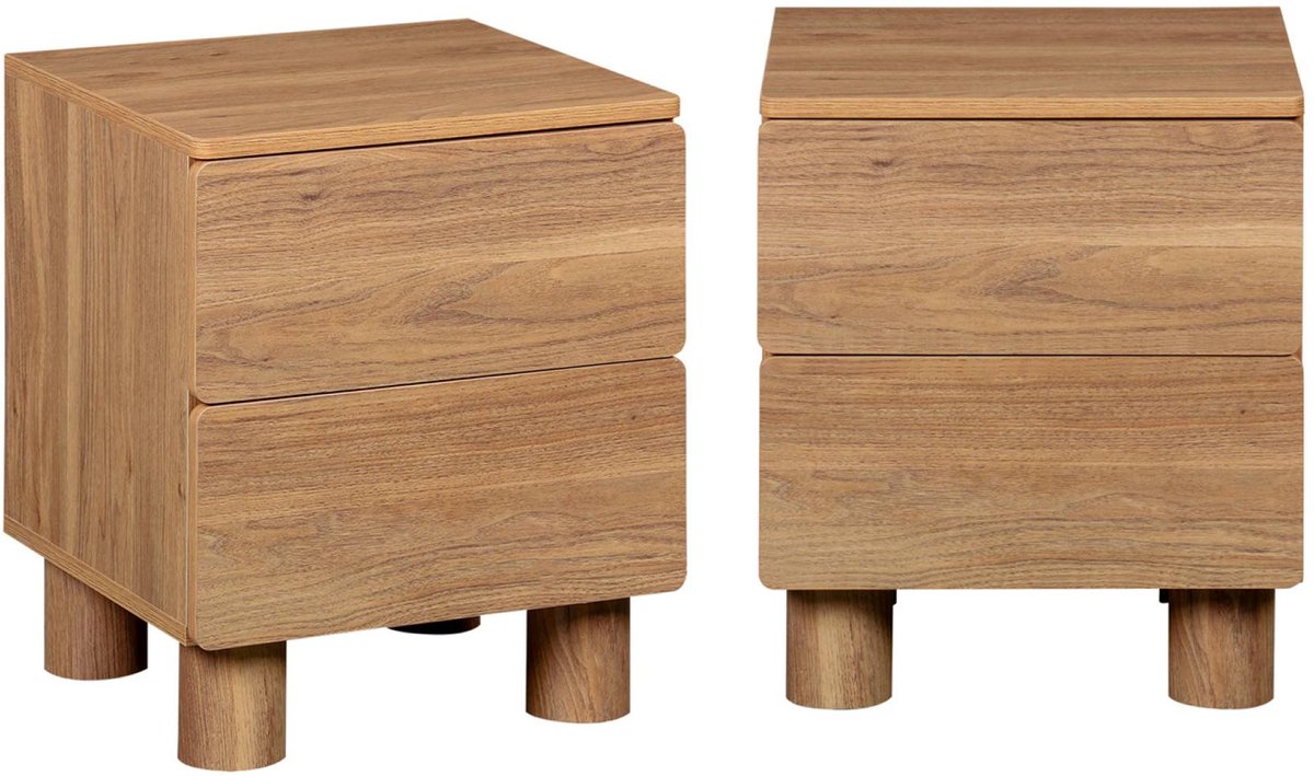 sweeek - Set van 2 nachtkastjes met 2 lades houtdecor - ayana