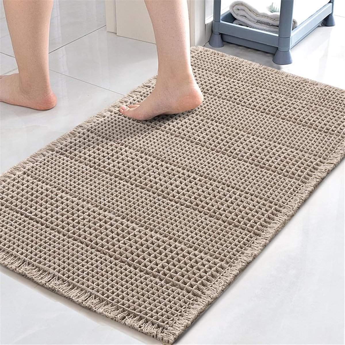 SnelShoppen - LINGKY Badmat - Antislip, Schimmelbestendig, 40 x 60cm, Khaki Wafel Badkamer Mat - Extra Zacht en Comfortabel, Machinewasbaar, Super Wat
