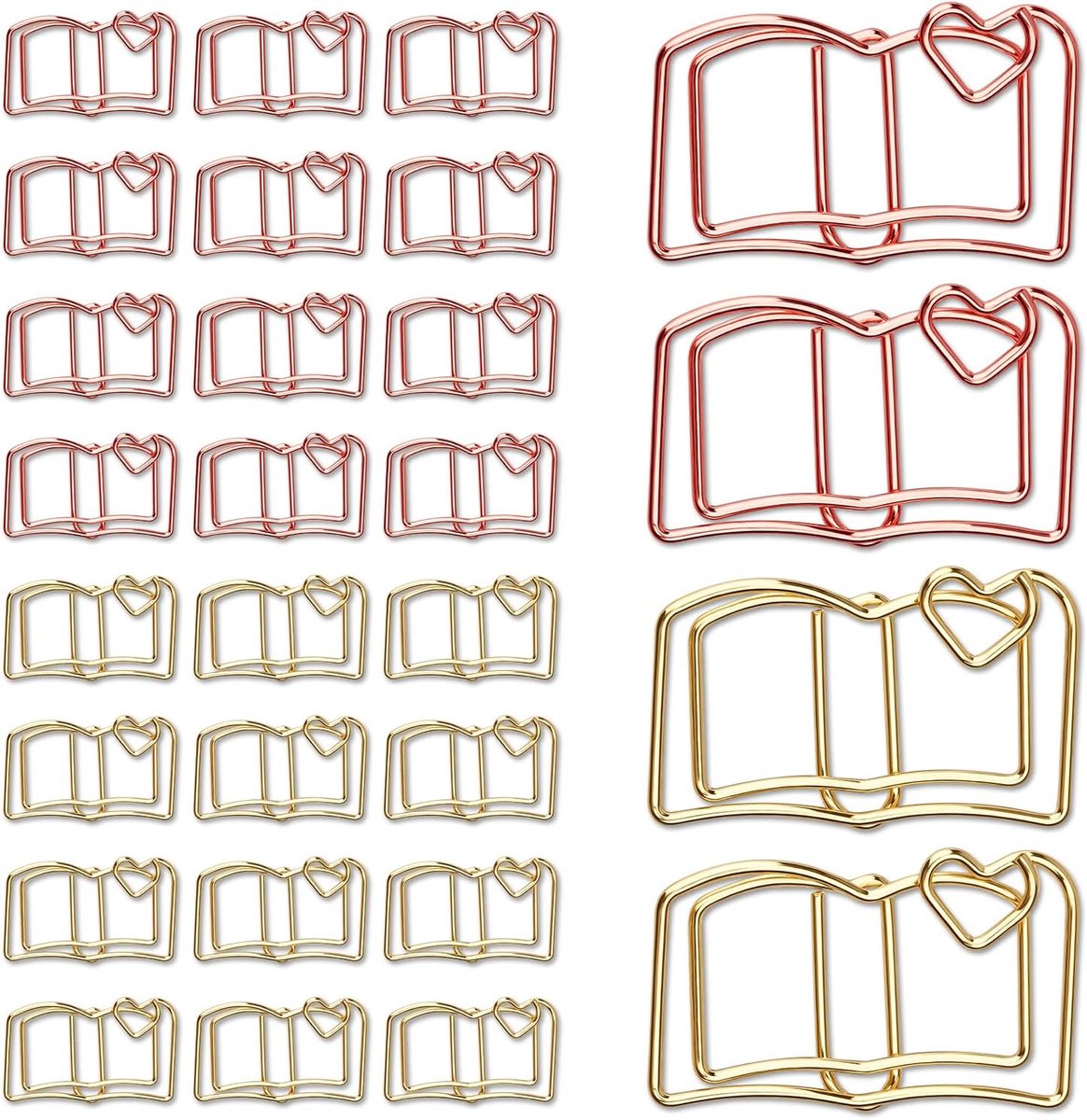 SnelShoppen - 30 Stuks Boekvormige Paper Clips, Rose Gold en Goud, Schattige Kantoorartikelen voor School en Bruiloften, Leuke Cadeaus voor Leraren en