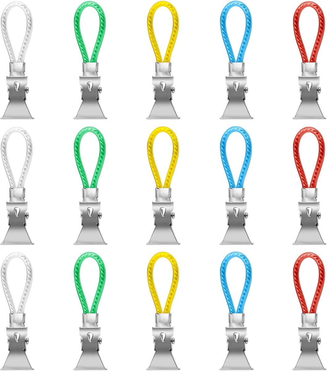 SnelShoppen - 15 Stuks Towel Clips Hangers voor Handdoeken - Duurzaam RVS en Kunststof - Kleur: 5 Verschillende Kleuren - Ideaal voor Badkamer, Keuken