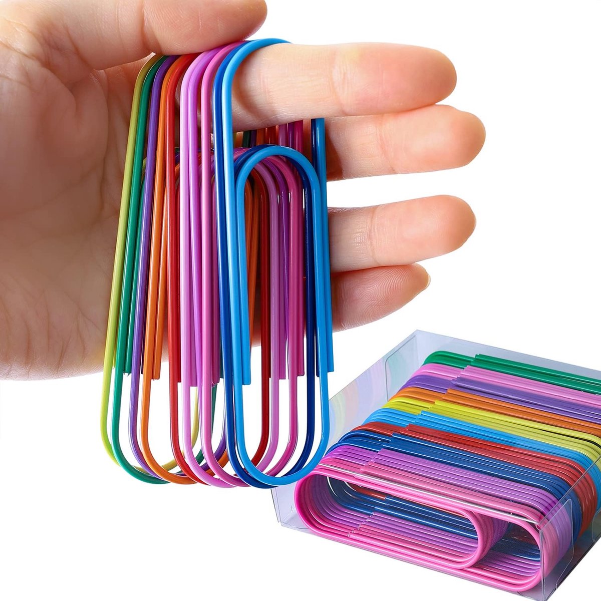 SnelShoppen - Kleurrijke Grote Paperclips 100mm - 40 Stuks Jumbo Paper Clips - Licht Vinyl Coated - Duurzaam & Roestvrij - Perfect voor Kantoor, Schoo