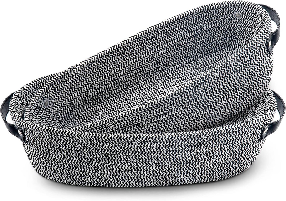 SnelShoppen - Cotton Rope Opbergmand - Natuurlijke en Veilige Opbergoplossing met Lederen Handvat - Woven Organizer voor Baby, Kinderen, Wasgoed en Ba