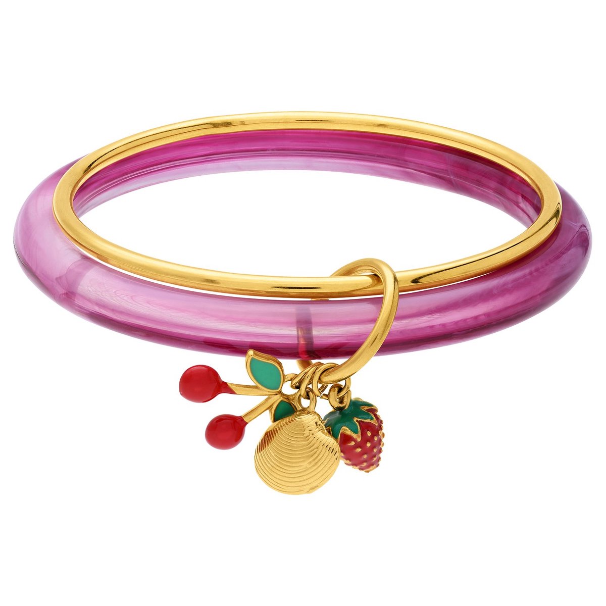 Lucardi - Dames Stainless steel bangle met bedels voor dames - Armband - Staal - Goudkleurig