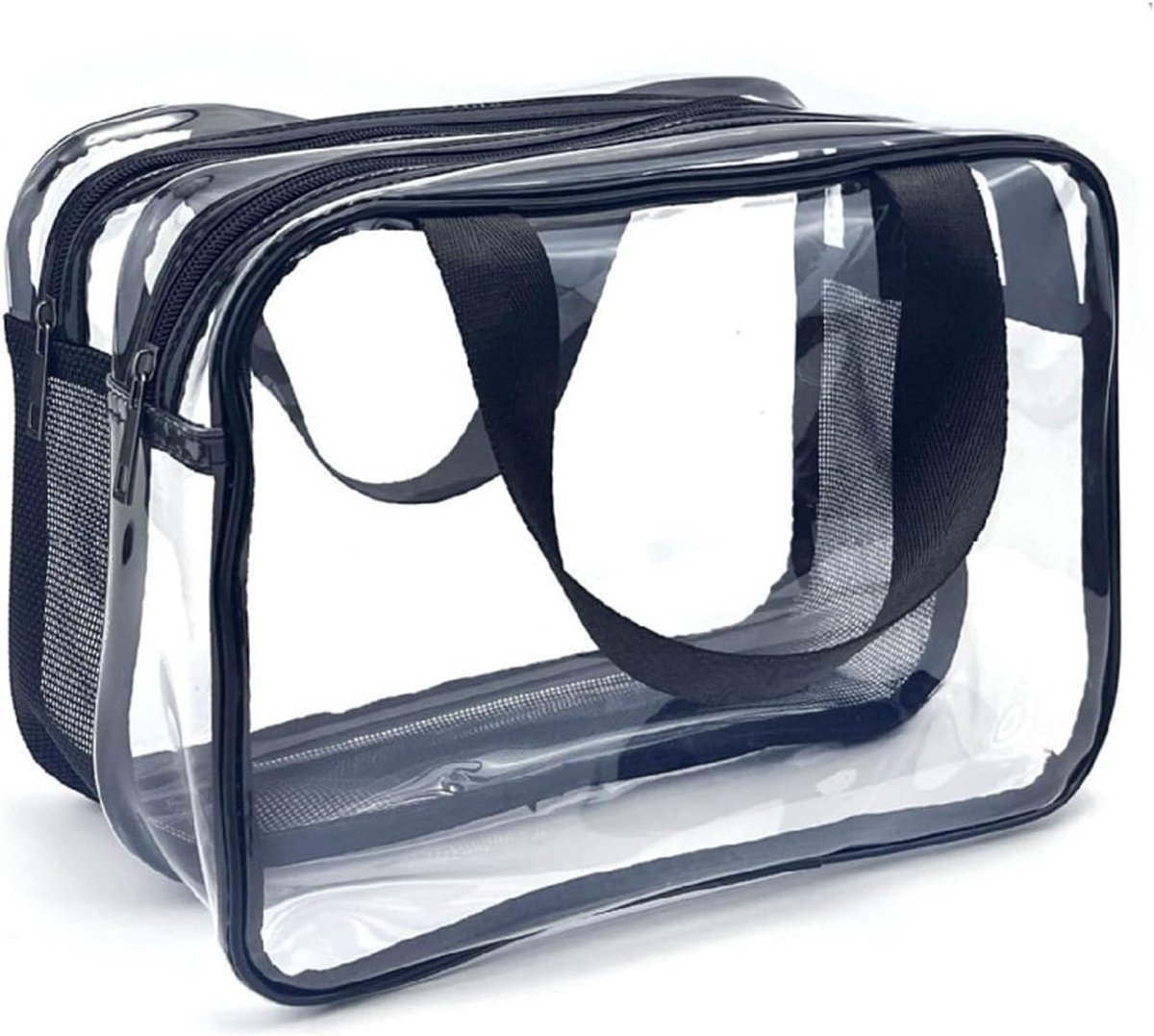 SnelShoppen - Transparante Cosmetica Tas - Dubbel Laags, Grote Waterdichte Toilettas - Draagbare PVC Opbergzak met Handvat voor Nat en Droog - Zwemmen