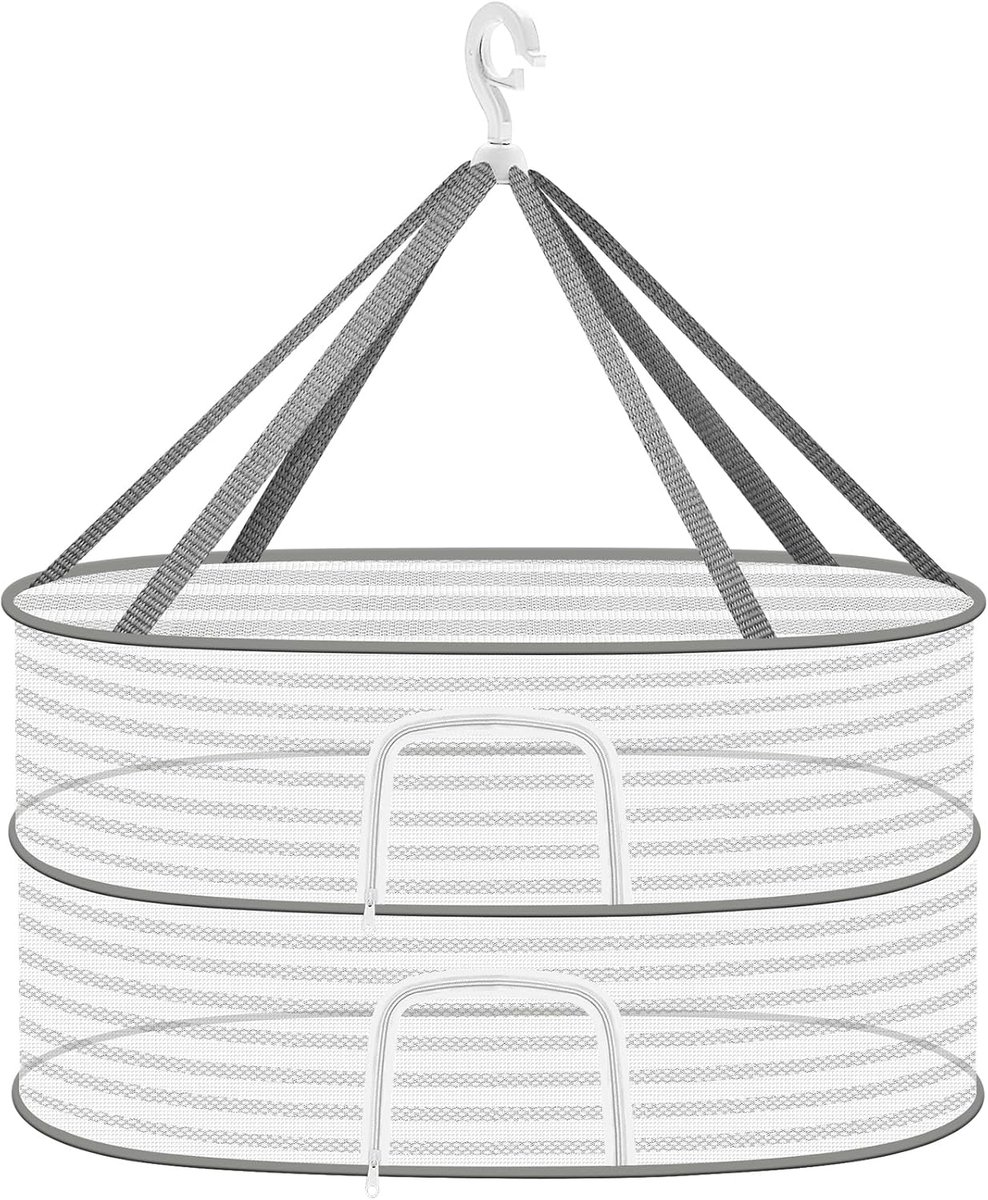 SnelShoppen - Herb Dryer 2-laags Droognet voor Kruidens, Planten, Vlees en Bloemen - Wit, Hangend met S-vormige Haken, Zip, 60cm x 40cm - Perfect voor