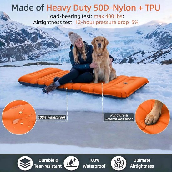 SnelShoppen - 4 Inch Dikke Opblaasbare Slaapmat voor Camping met Voetpomp en Kussen, Lichtgewicht Kampeermatras voor Buiten, Backpacken en Hiking van Snelshoppen — afbeelding 3