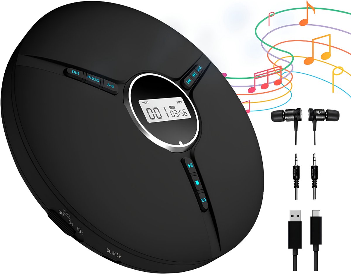 SP® CD Speler Draagbare - Draagbare Bluetooth CD Speler - CD Speler - Zwart - 14cm x 14cm x 3cm