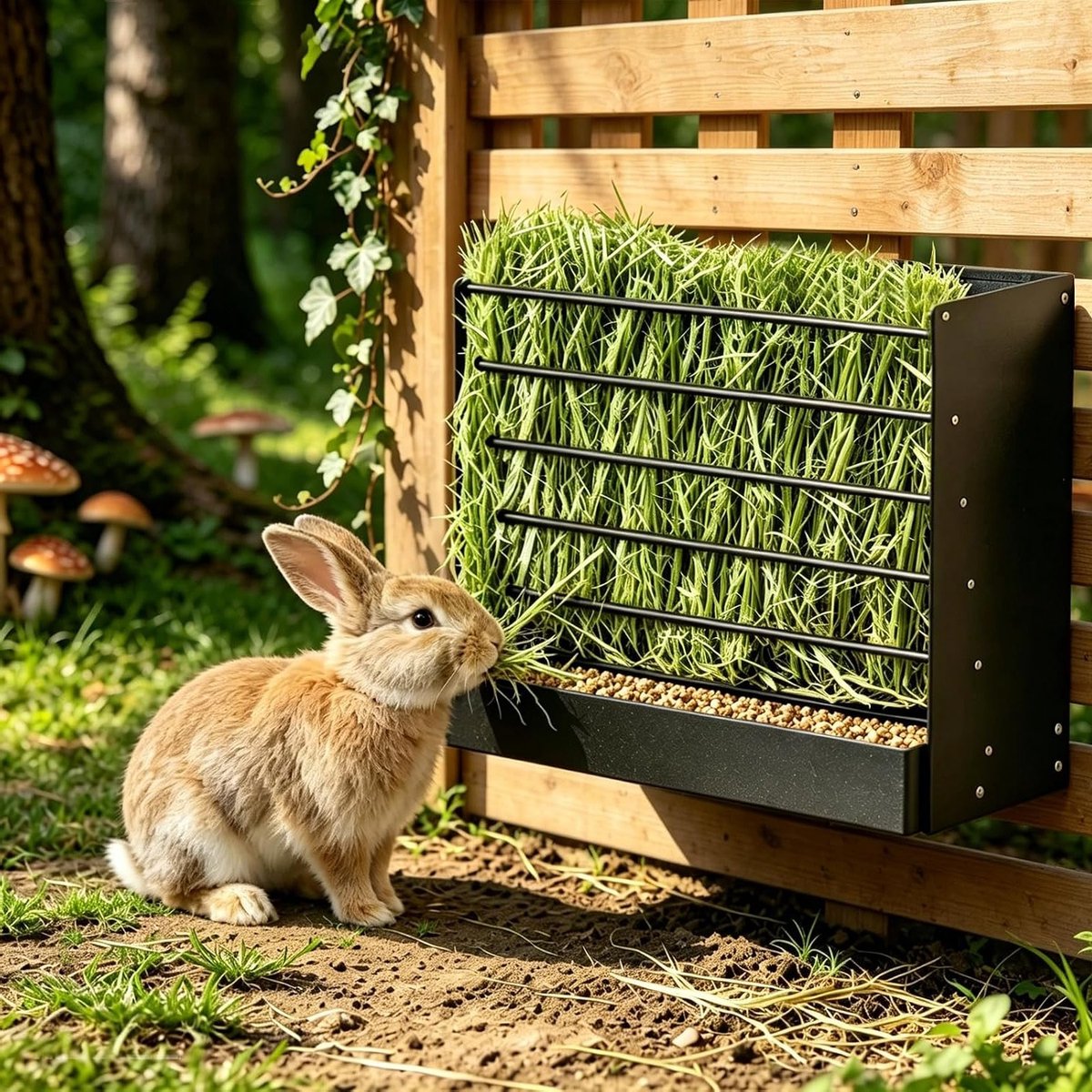 Hangende 2-in-1 hooibak van metaal voor konijnen en cavia's, groot en stabiel, ideaal voor meerdere huisdieren