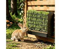Hangende 2-in-1 hooibak van metaal voor konijnen en cavia's, groot en stabiel, ideaal voor meerdere huisdieren
