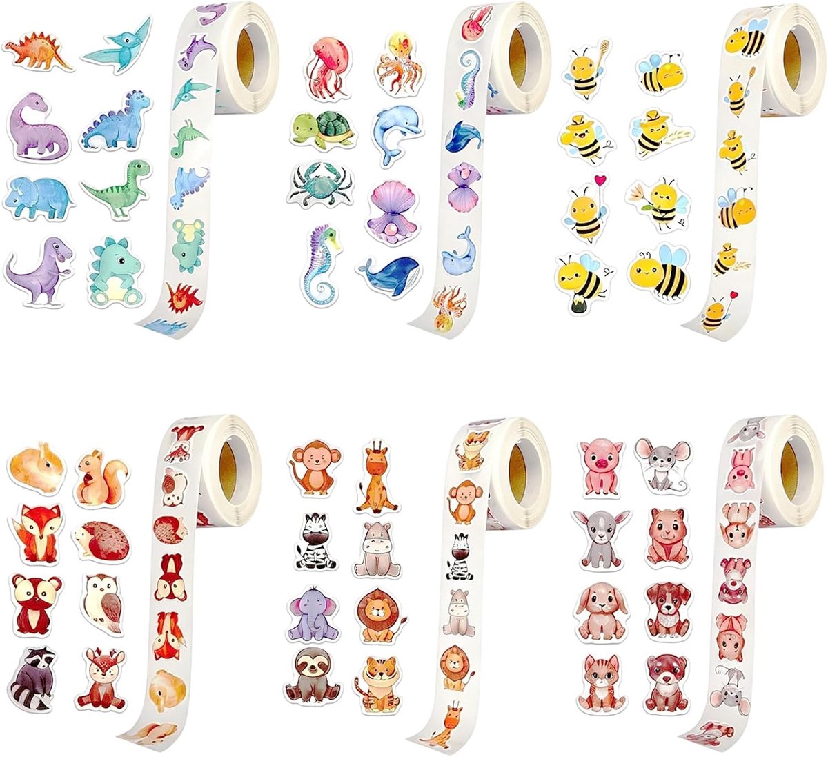 SnelShoppen - 3000 Ronde Dierenstickers Rol, Waterdichte Zelfklevende Cartoondierstickers voor Beloningen, Scrapbooking, Fotoalbums en Geschenken