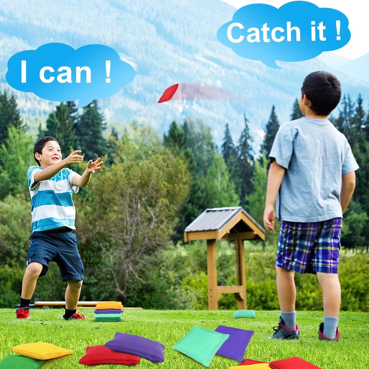 SnelShoppen - Cornhole Set van 10 Stuks 10x10 cm Kleurige Bean Bags voor Kinderen en Volwassenen - Ideaal voor Buiten, Tuin en Feesten - Hoogwaardige