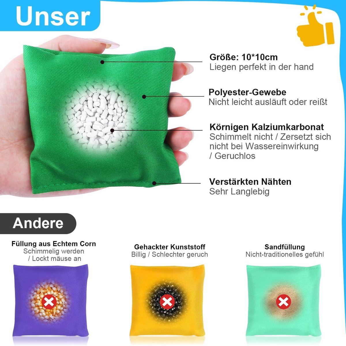 SnelShoppen - Cornhole Set van 10 Stuks 10x10 cm Kleurige Bean Bags voor Kinderen en Volwassenen - Ideaal voor Buiten, Tuin en Feesten - Hoogwaardige