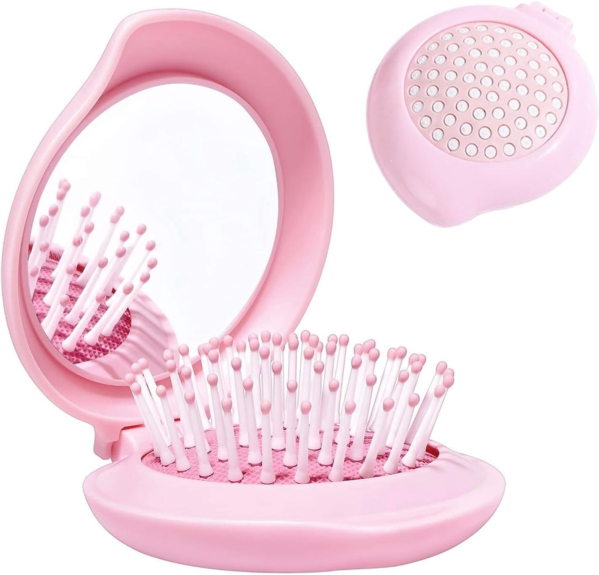 SnelShoppen - Vouwbare Reis Kam en Spiegel Set voor Handtas/Rugzak, Mini Haarborstel en Schattige Draagbare Make-up Spiegel, Compact en Handig voor Vr