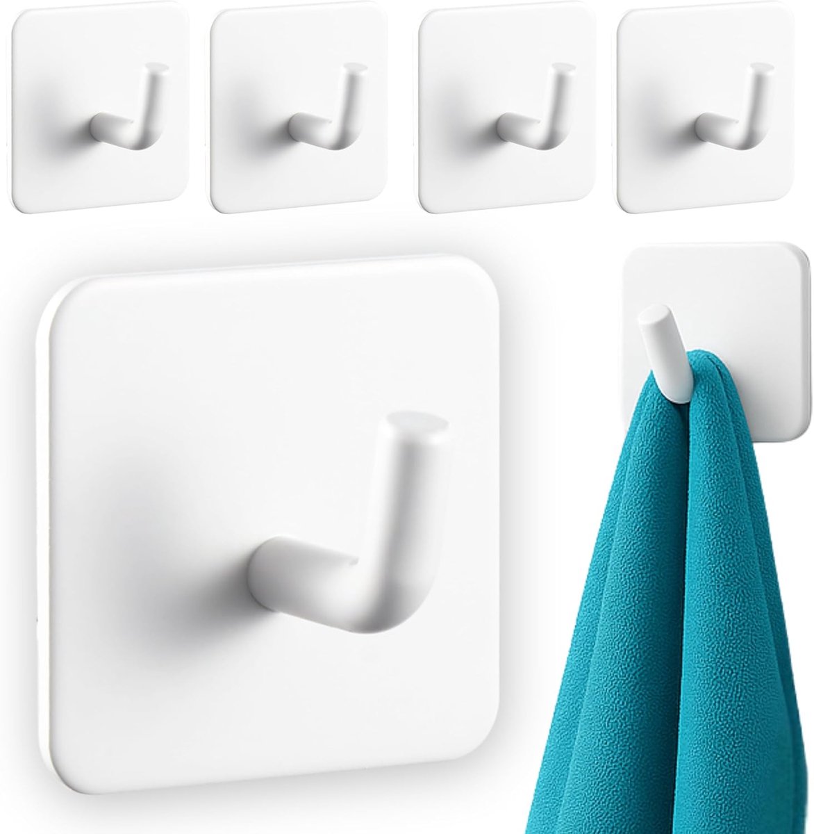 Thijox - 4 Witte Zelfklevende Haken - Matte Wandhaken voor Badkamer & Keuken - Handdoekhou