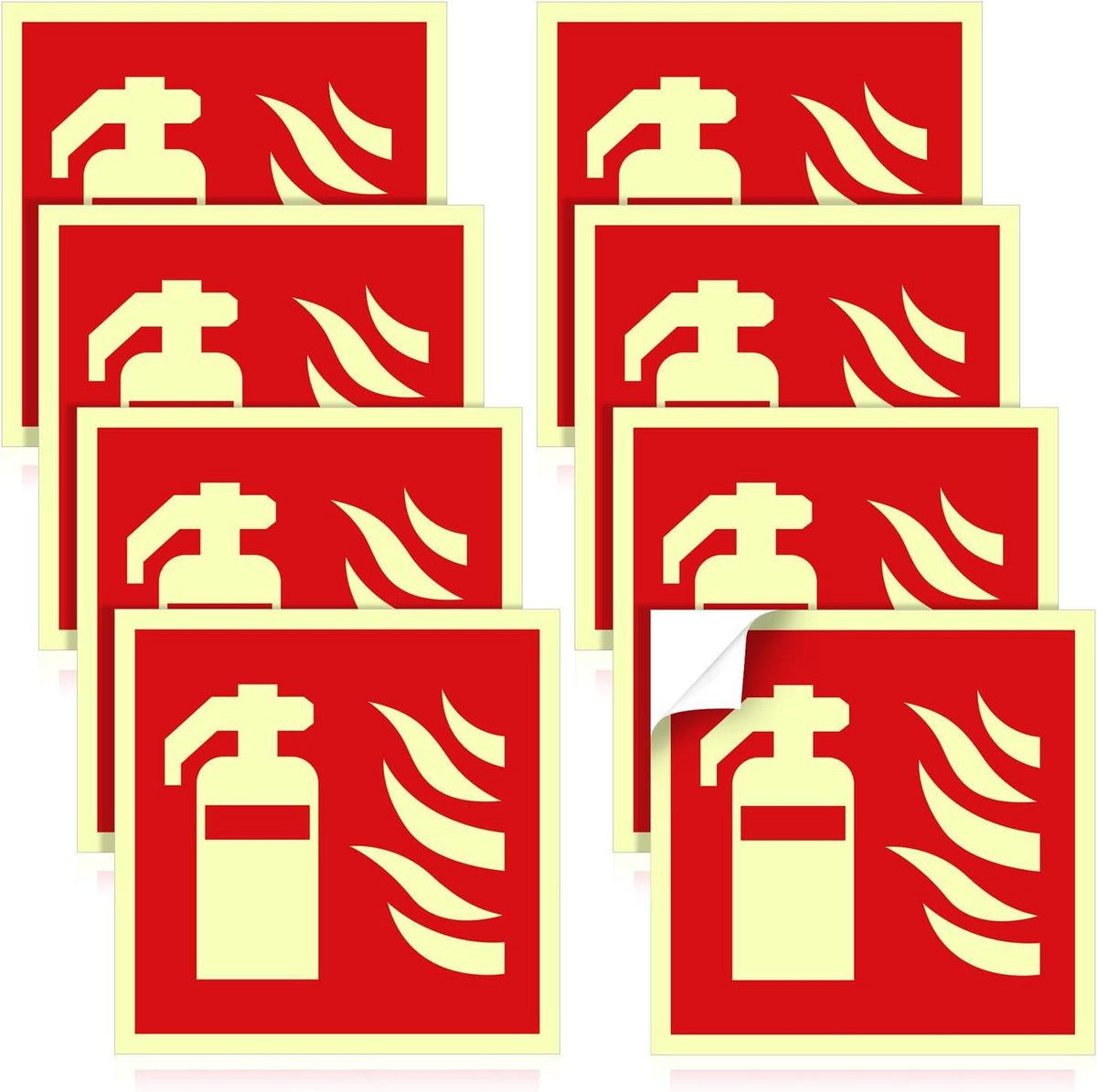 SnelShoppen - 8 stuks brandblusser borden 15 x 15 cm | Duidelijke signalering, brandbeveiliging, verkeersbord, eenvoudig te installeren, ideaal voor v