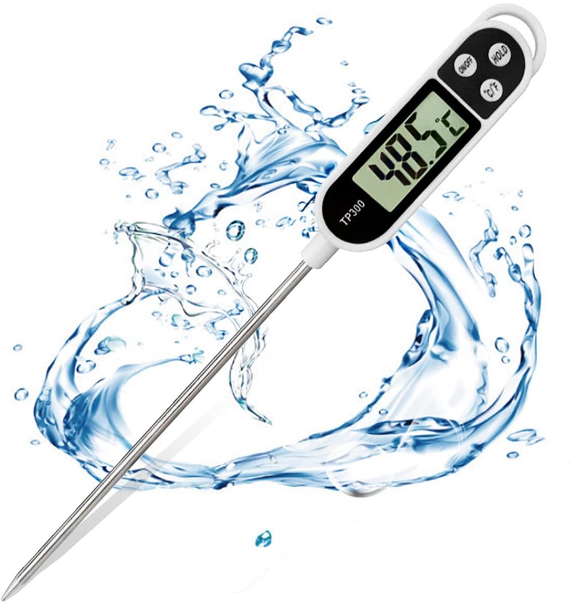 Thijox - Grillthermometer, Vleesthermometer, Keukenthermometer met LCD-scherm, Lange Sonde, Kookthermometer voor Barbecue, Vlees, Eten, 3-seconden Uit