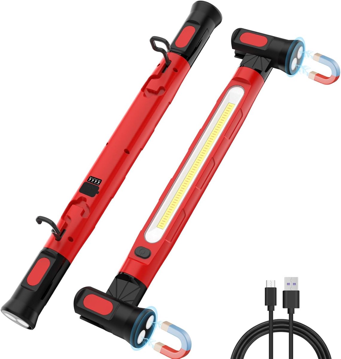 Thijox - Oplaadbare LED-koplamp 3000 Lumen, 6000 mAh, Magnetische Voet, 3 Modi, IP55, Draaibare Werkplaatslamp voor Garage, Motorruimte, Noodverlichti