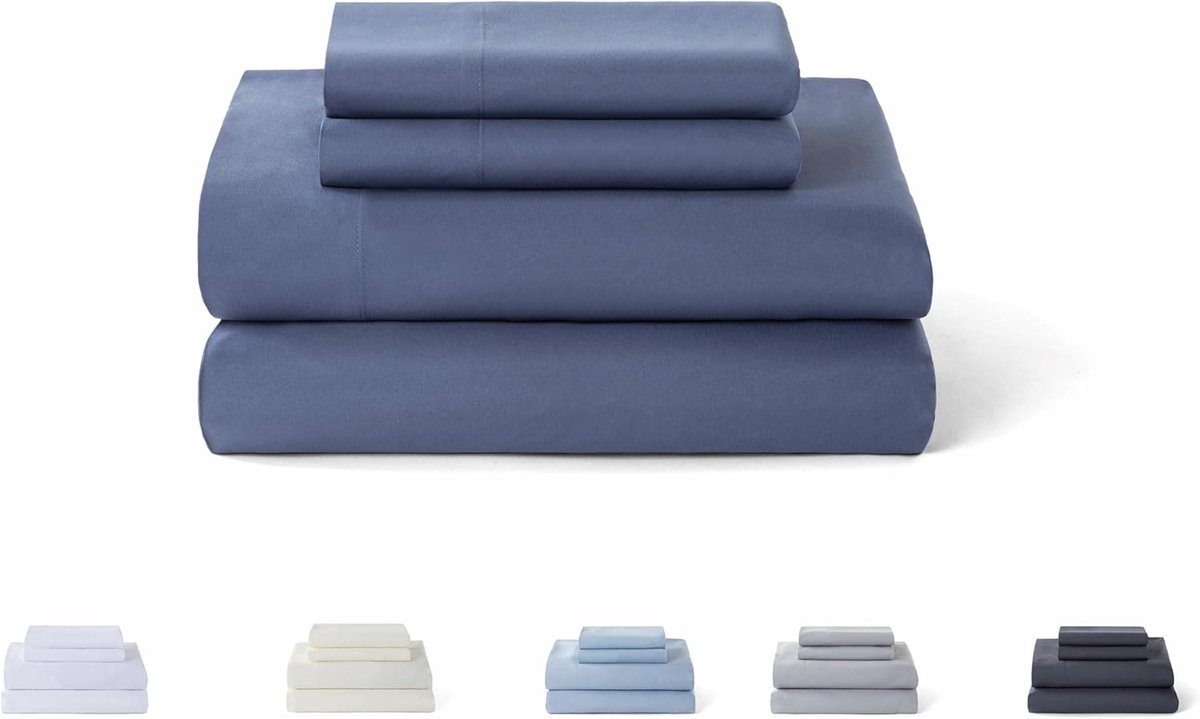 SnelShoppen - Bedlinnen Set 4-delig - Fitted Sheet, Dekbedovertrek, 2 Kussenslopen 50x80 cm - Blue Grey - Microvezel - Voor Bed 105x190/200 cm - Zacht