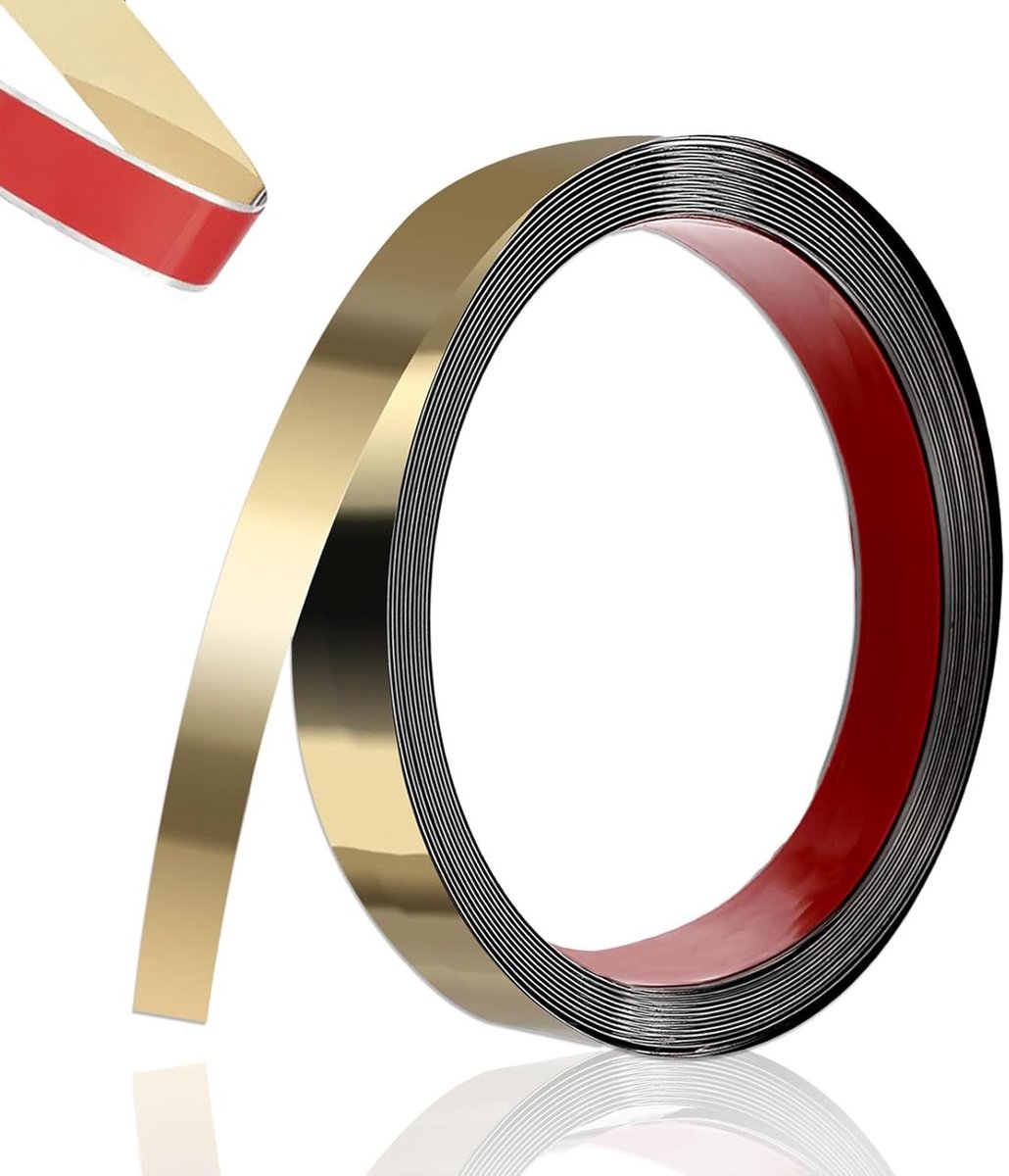 Decoratieve Wandlijst 5 m x 2 cm, Zelfklevende RVS Lijsten voor Spiegels en Meubels, Gouden Metaalstrips