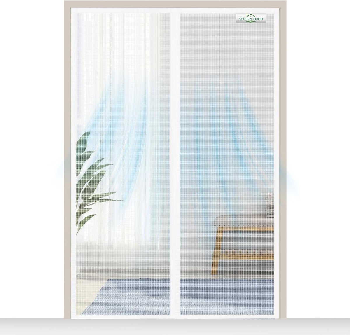 SnelShoppen - Screen Door Vliegenhor 95 x 205 cm, Hoge Kwaliteit Magnetische Vliegenhor voor Deur, Insectenbescherming, Eenvoudige Montage, Wit