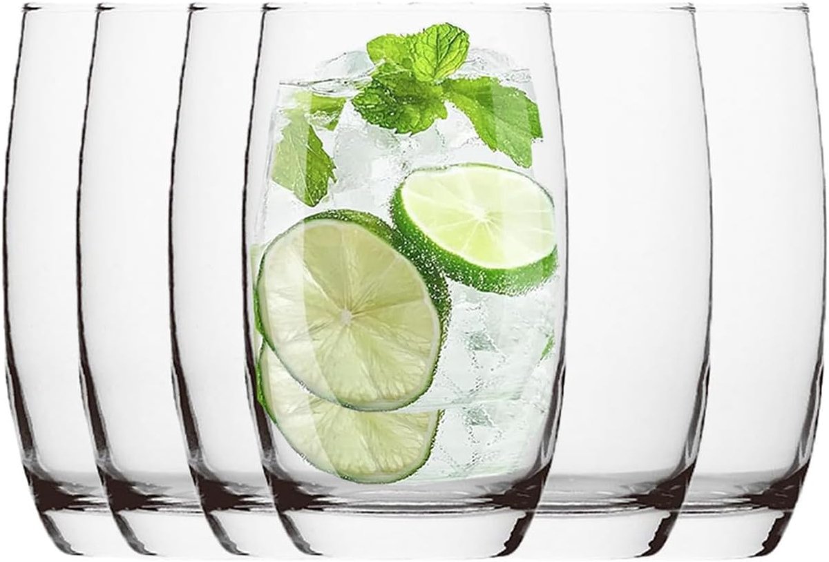 SnelShoppen - Waterglazen Set van 6 - Premium Highball Glazen voor Sap, Rode Wijn en Cocktails - Kristalhelder Glas, 390 ml, Vaatwasmachinebestendig -
