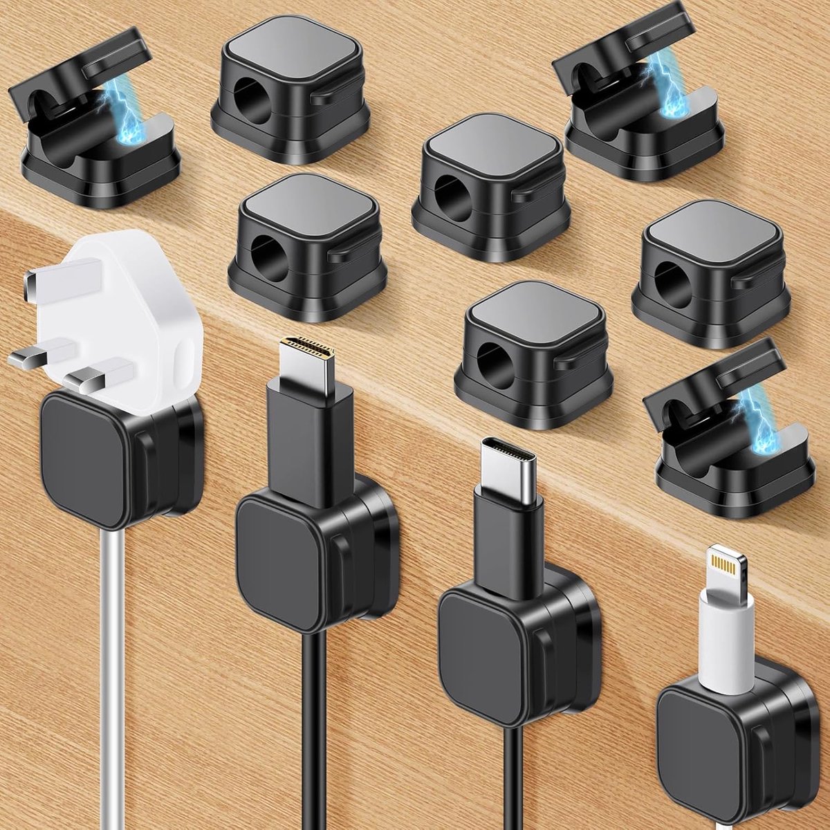 SnelShoppen - Pack van 12 Magnetische Kabelhouders - Kabel Organizer met Sterke Magneten - Zelfklevend voor Bureau, Bedtafel, USB, Oplaadkabel, Audio