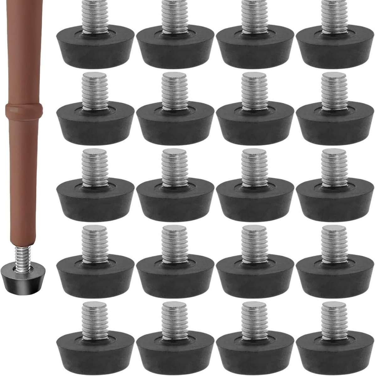 SnelShoppen - 20x M6 x 20 mm Rubber Voeten voor Tuinmeubelen met Verstelbare Niveaufunctie, Antislip Bescherming voor Meubelpoten, Perfect voor Ongeli