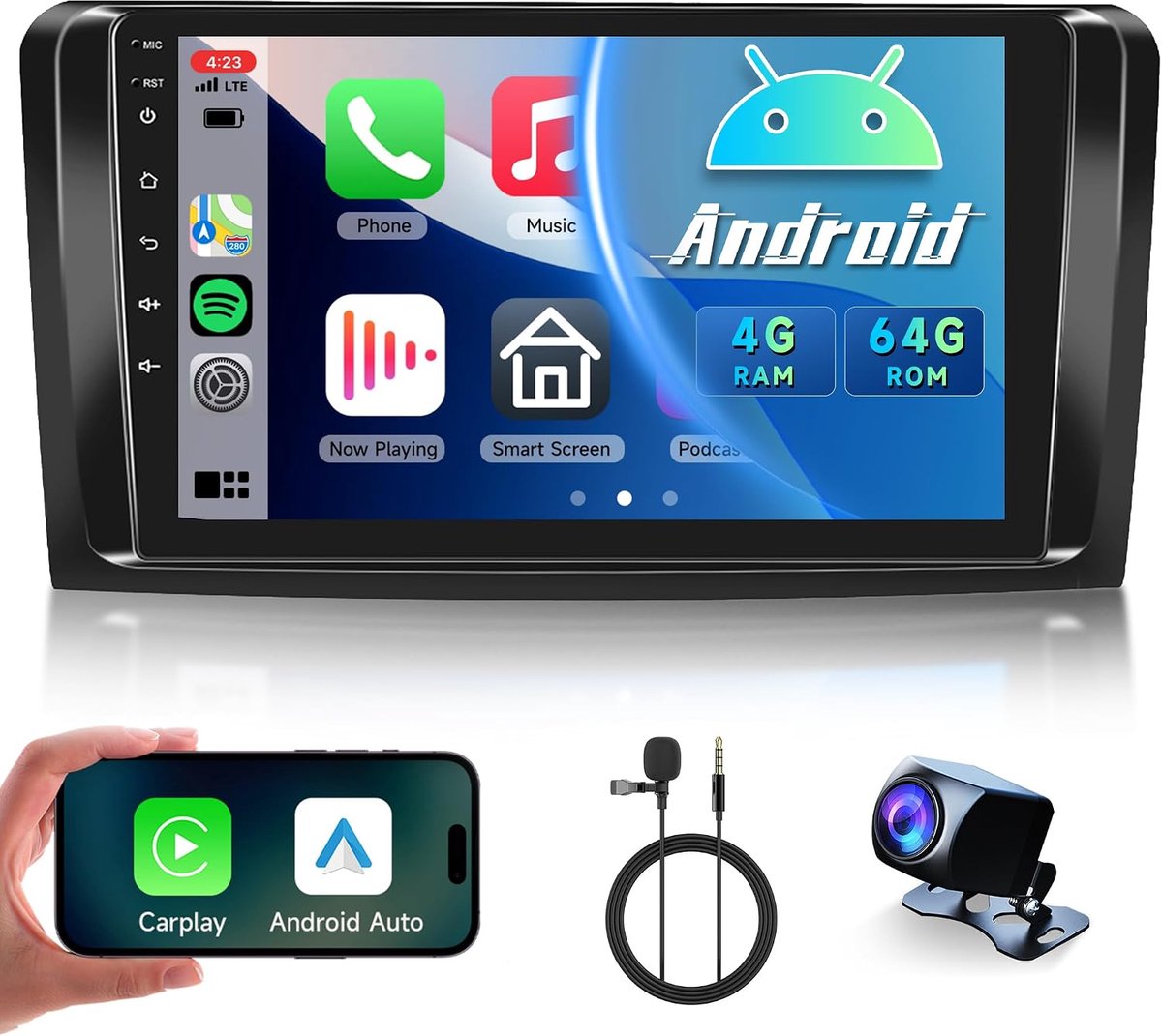SnelShoppen - Car Radio met Bluetooth, USB, AUX, DAB+, 4x60W, Zwart, Ideaal voor Auto, Feest en Reis