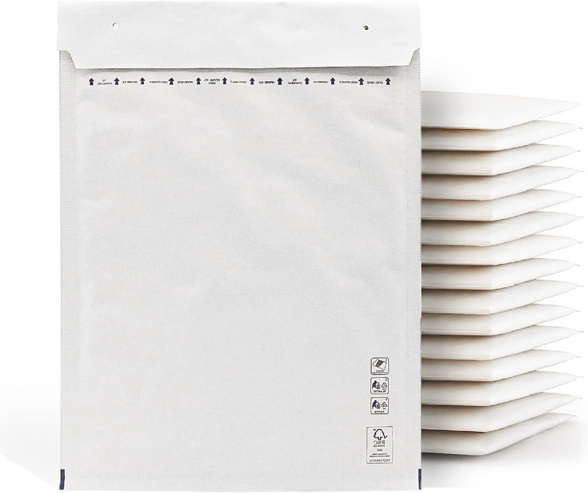 SnelShoppen - 10 Stuks Witte Luchtkussen Enveloppen - Padded Bubble Envelopes 270 x 360 mm - Zelfklevende Verzendzakken voor Veilig Verzenden van Prod