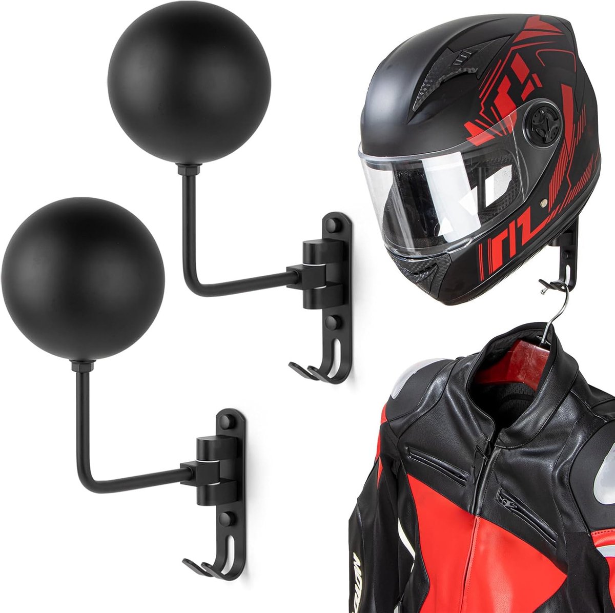 SnelShoppen - Wandgemonteerde Helmhouder voor Fietsen en Motoren, 180° Rotatie, 2 Haken voor Hoeden, Jassen en Sleutels, Hoogwaardige Aluminium, Duurz