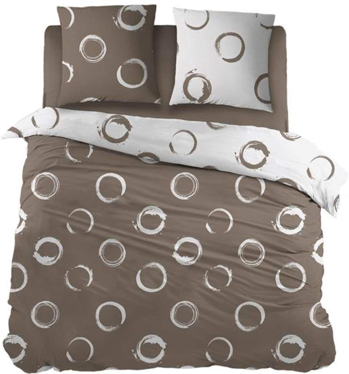 SnelShoppen - Flanellen Dekbedovertrek Eenpersoons 140x200/220cm Taupe met Kussensloop 65x65cm - Perfect voor Slaapkamer en Kinderen