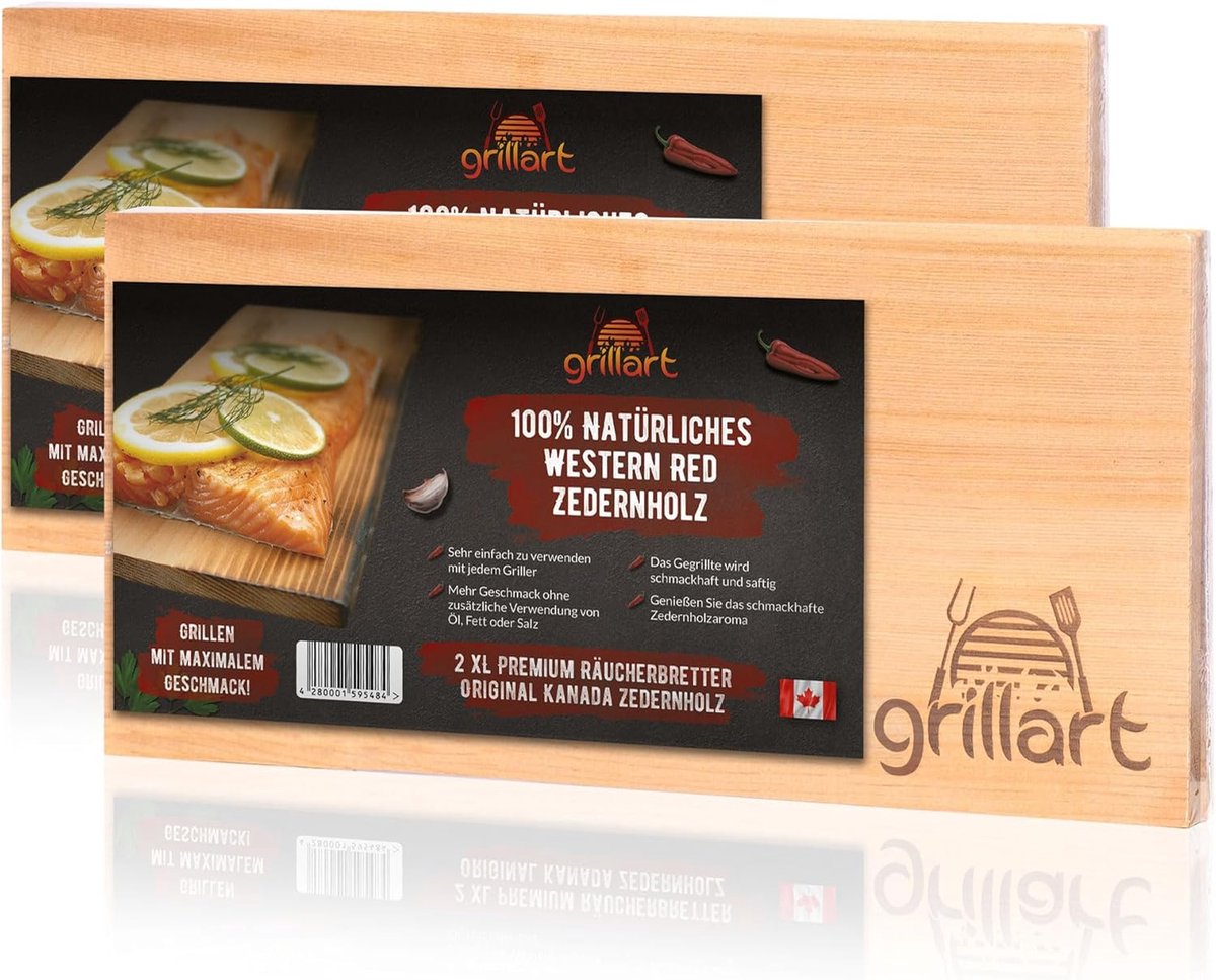 SnelShoppen - 2 Pack XL Grillplanken van Cedar Hout - 100% Natuurlijk Western Red Cedar - Perfect voor Barbecue, Grillen, Roken, 4 Stuks voor Vlees, V