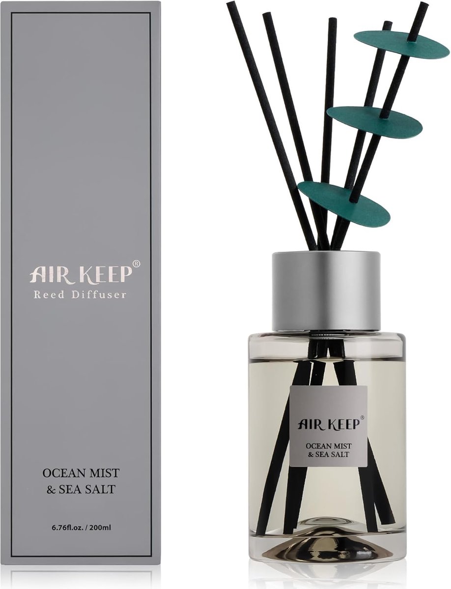 SnelShoppen - Airkeep Geurstokjes 200ml - Ocean Mist & Sea Salt - Langdurige Aroma - Stijlvolle Decoratie voor Slaapkamer, Badkamer en Kantoor