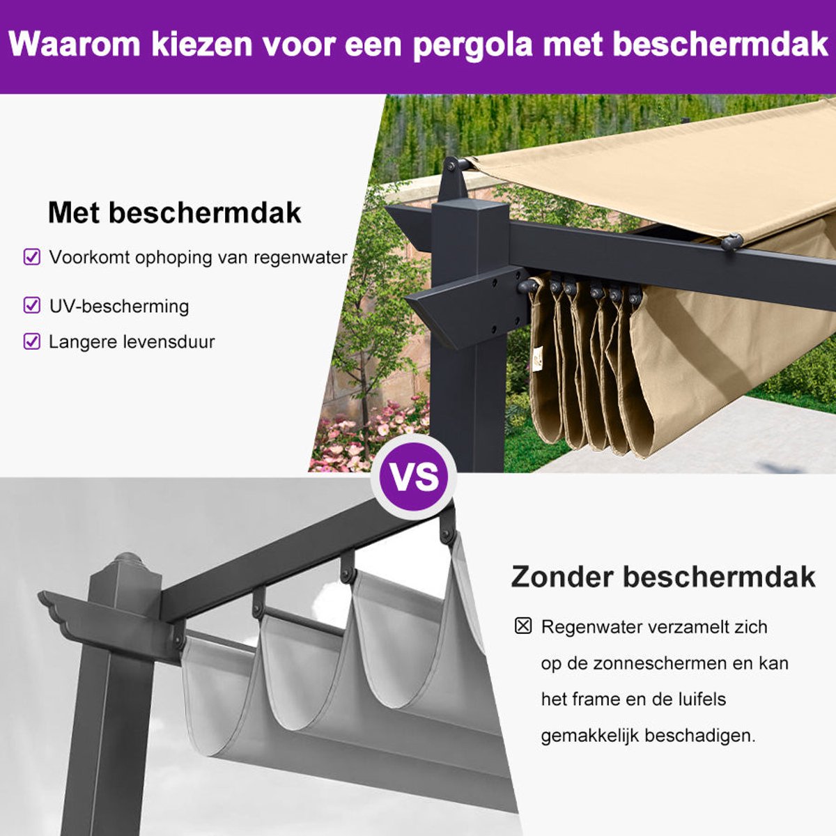 Purple Leaf Pergola avec toit de protection 3 x 3 m - structure anthracite, toile beige