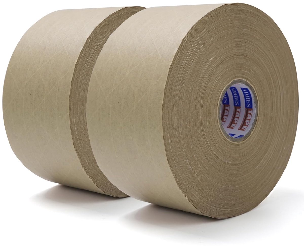 SnelShoppen - 2 Rollen Kraftpapier Water Activated Tape 72mm x 100m Bruin Biologisch Afbreekbaar Verpakkingstape voor Verzenddozen en Cadeaus