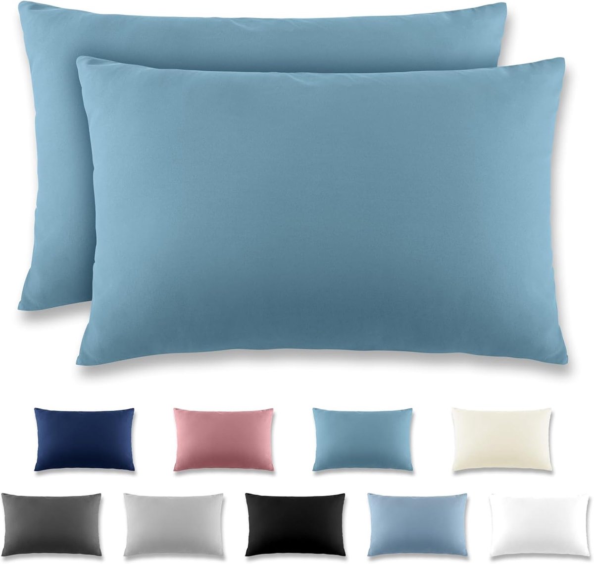 SnelShoppen - Set van 2 Kussenslopen 50 x 70 cm Waterblauw - Vierkante Kussenhoezen van Zacht Microfiber met Rits - Perfect voor Woonkamer, Slaapkamer