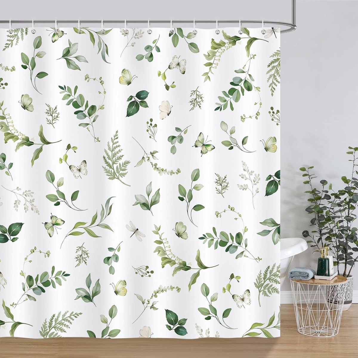 SnelShoppen - Eucalyptus Bladeren Douchegordijn 180x180cm Waterdicht, Schimmelbestendig Polyester - Sage Groene Natuurstijl voor Badkamer
