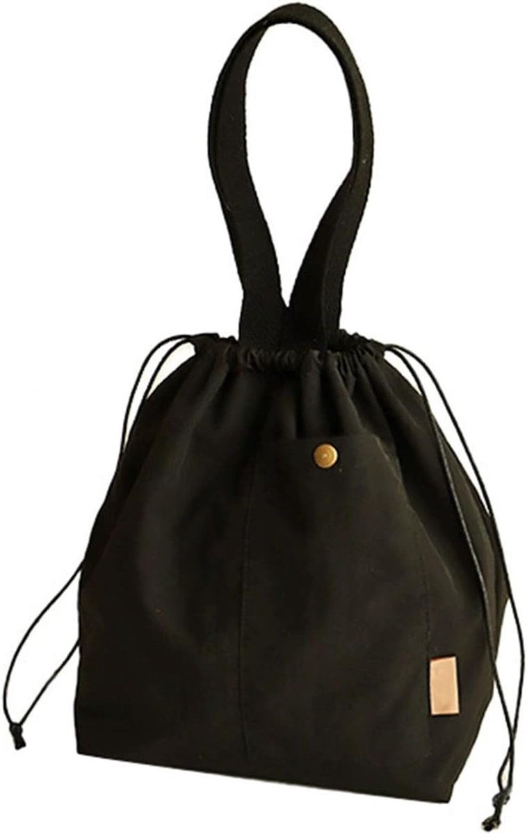 SnelShoppen - 8,8L Geïsoleerde Lunchtas met Trekkoord - Herbruikbare Lunchbox voor Volwassenen en Kinderen - Waterbestendig Nylon, Zwart, Perfect voor